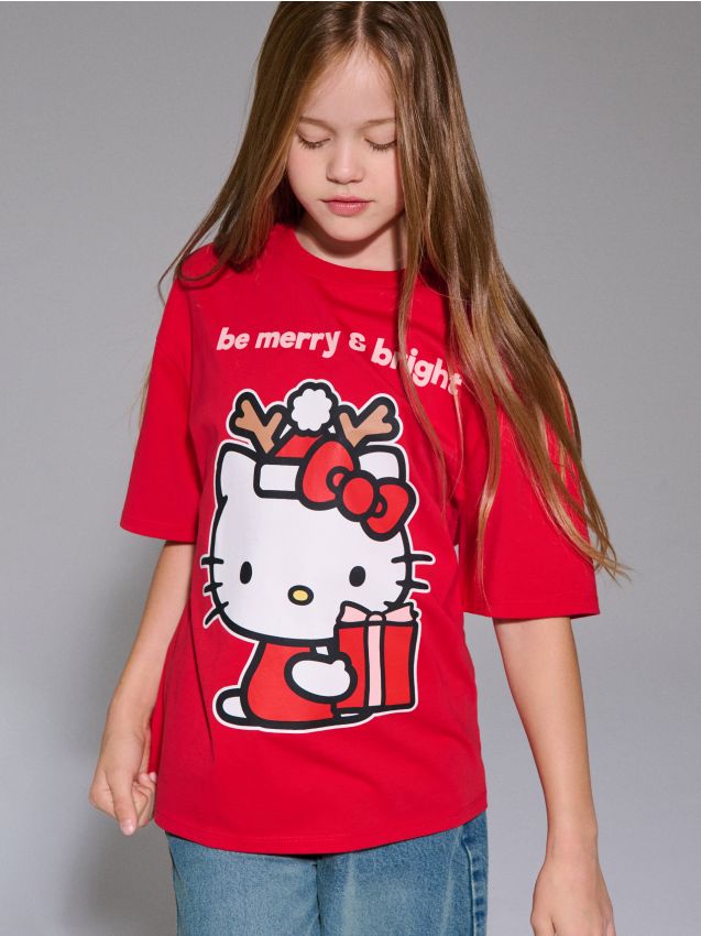 Sinsay - Bavlnená košeľa s potlačou Hello Kitty - červená