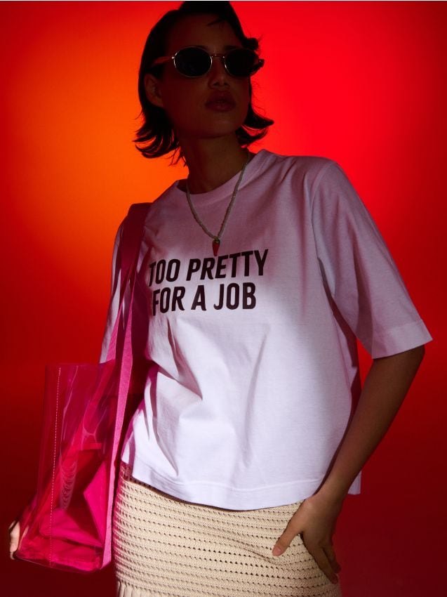 Sinsay - Tricou din bumbac cu inscripție - alb