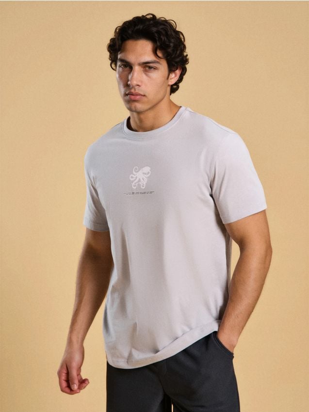 Sinsay - Tricou din bumbac cu imprimeu de caracatiță - gri deschis