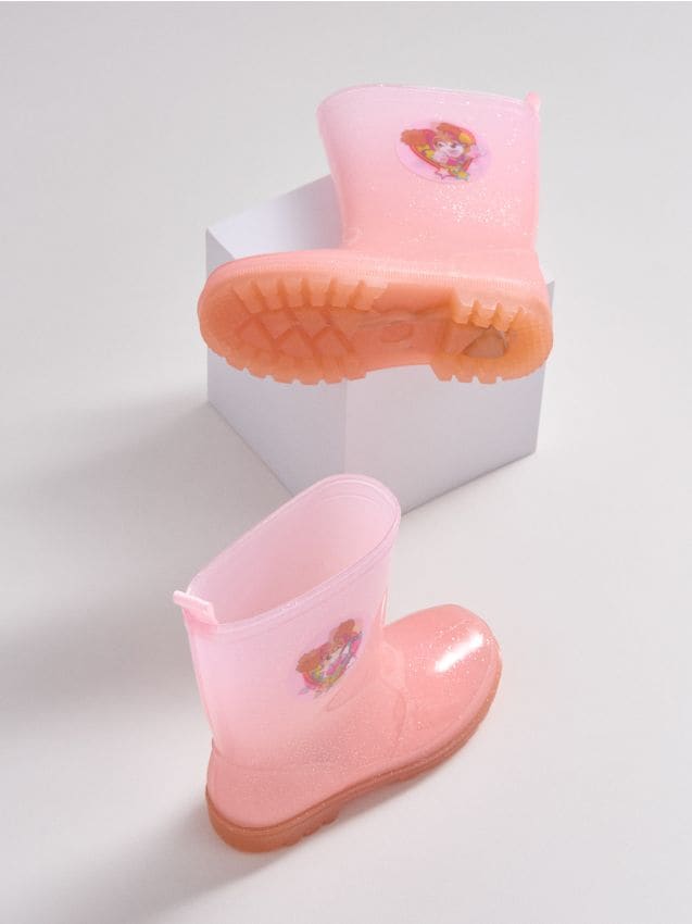 Sinsay - Cizme de ploaie cu talpă LED luminoasă și imprimeu holografic PAW Patrol - roz-piersică