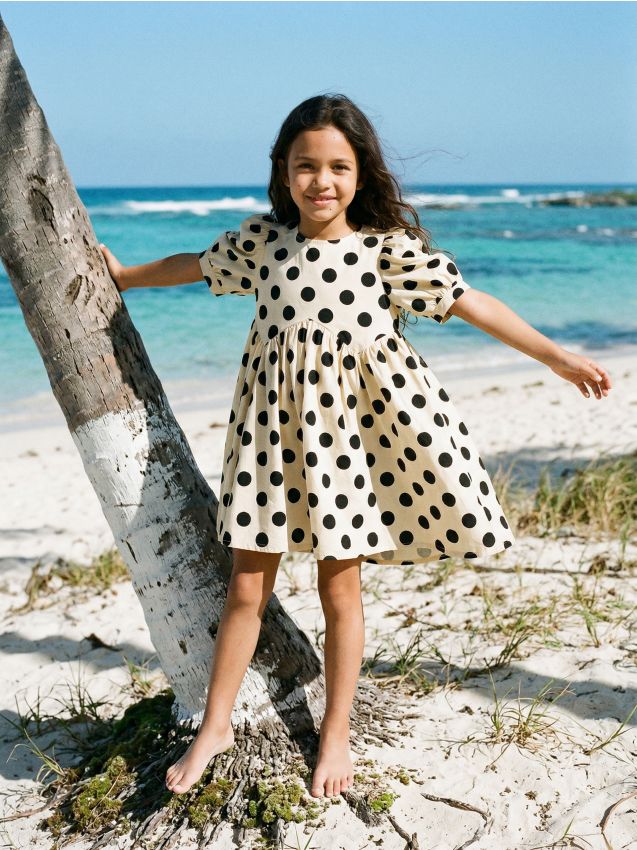 Sinsay - Rochie din bumbac cu buline - bej