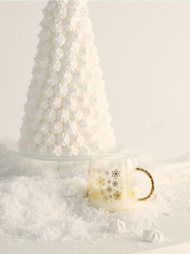 Sinsay - Sklenený hrnček so zlatou potlačou snehových vločiek - zlatá