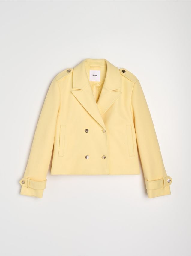 Sinsay - Dwurzędowa kurtka z klapami i pagonami - żółty