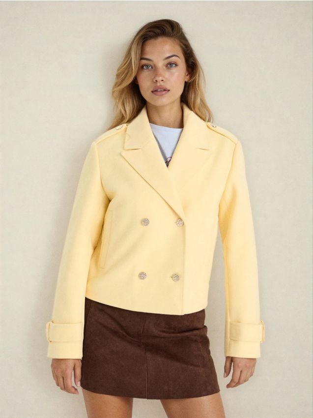 Sinsay - Dwurzędowa kurtka z klapami i pagonami - żółty