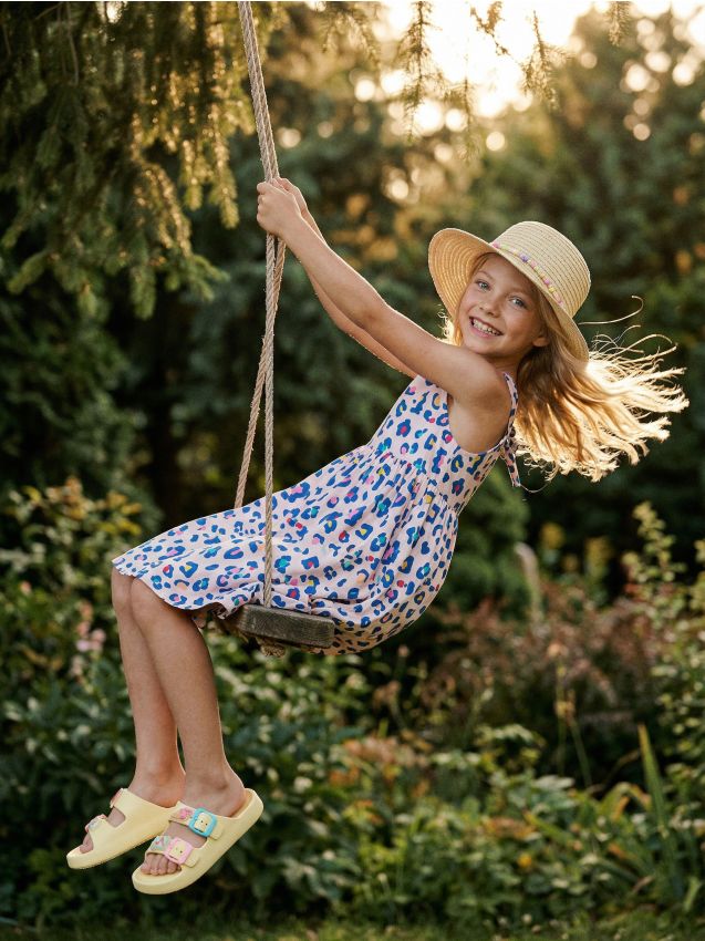 Sinsay - Rochie din bumbac cu bretele și imprimeu leopard - multicolor