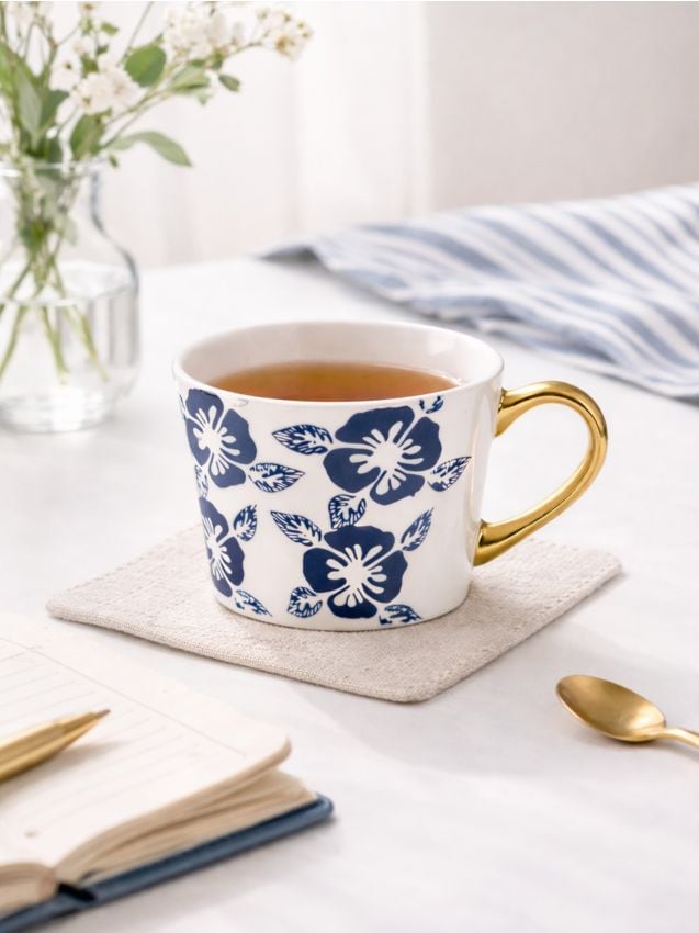 Sinsay - Cană cu motiv floral - bleumarin