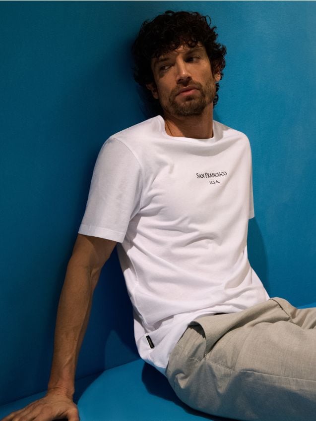 Sinsay - Tricou din bumbac cu inscripție San Francisco - alb