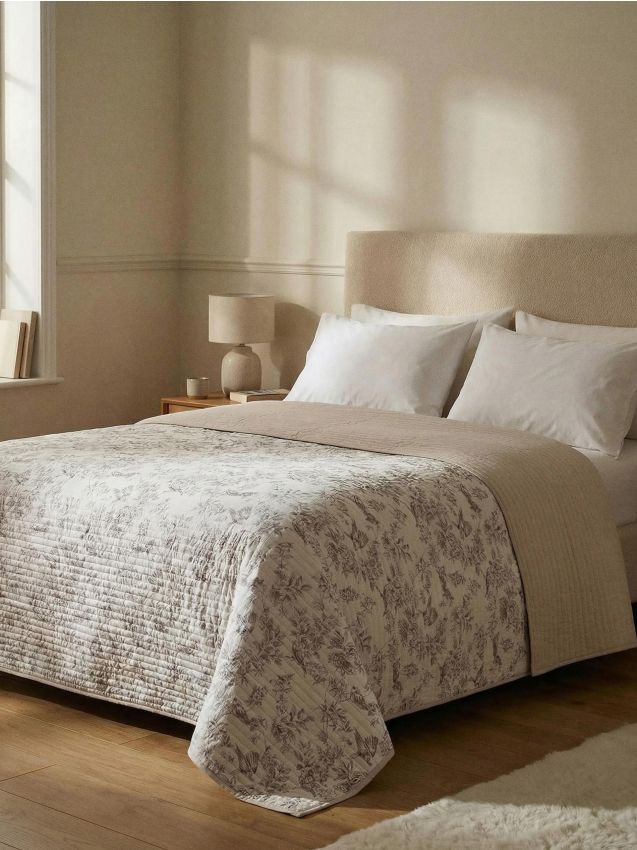 Sinsay - Cuvertură de pat cu model floral - gri deschis