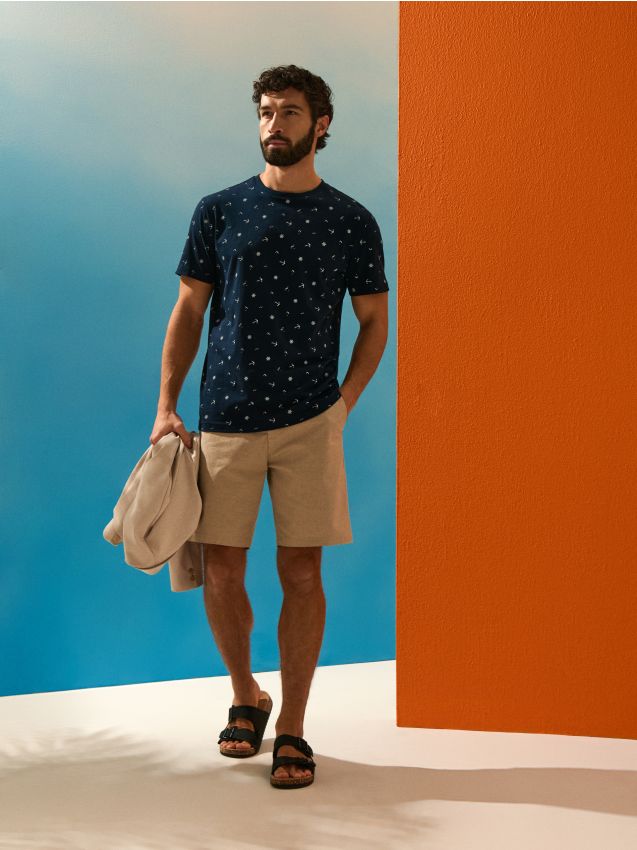 Sinsay - Tricou din bumbac cu model - bleumarin