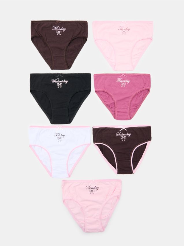 Sinsay - Chiloți din bumbac tip tanga cu fundițe 7 pack - multicolor