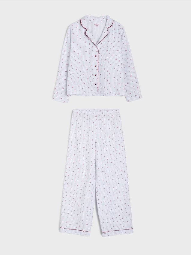 Sinsay - Pijama din bumbac din două piese cu bordură contrastantă - albastru-pal