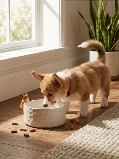 Керамічна миска для тварин з фігуркою собаки