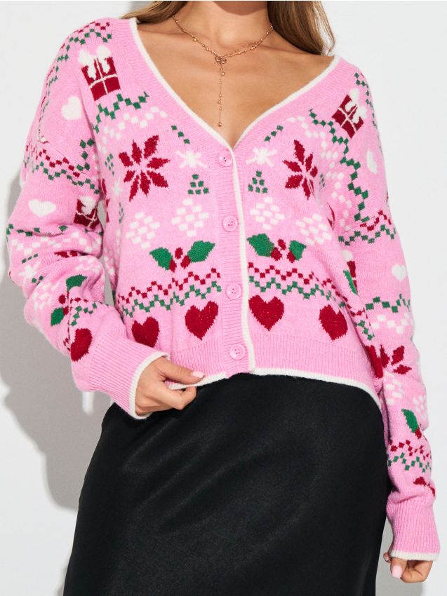 Sinsay - Vianočný kardigán s motívom vianočnej hviezdy a srdiečok - viacfarebná