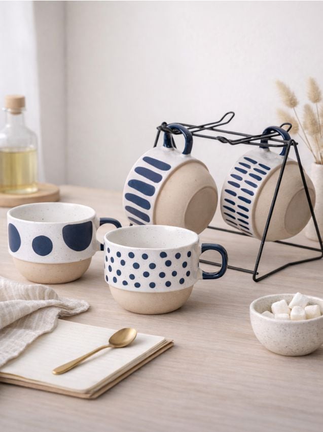 Sinsay - Set de căni cu suport 5 pack - bleumarin