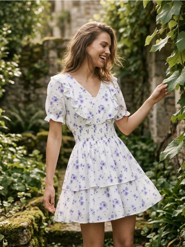 Sinsay - Rochie mini cu vâscoză cu imprimeu floral - multicolor