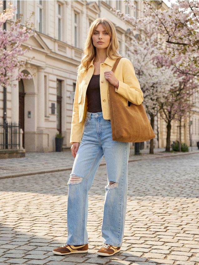 Sinsay - Jachetă din bumbac cu guler și finisaj twill - galben-deschis