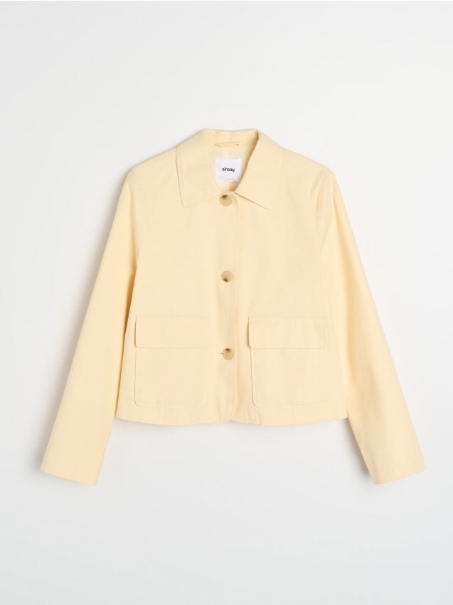 Sinsay - Jachetă din bumbac cu guler și finisaj twill - galben-deschis