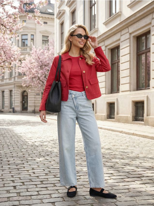 Sinsay - Jachetă din bumbac cu guler și finisaj twill - roșu