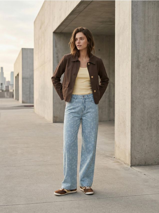 Sinsay - Jachetă din bumbac cu guler și finisaj twill - maro