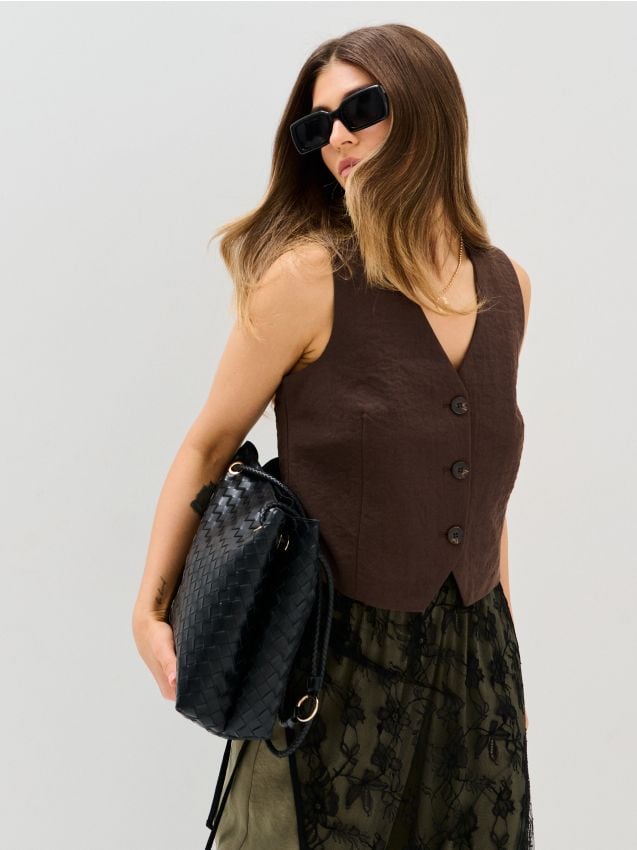 Sinsay - Klasyczna wiskozowa kamizelka garniturowa - brązowy