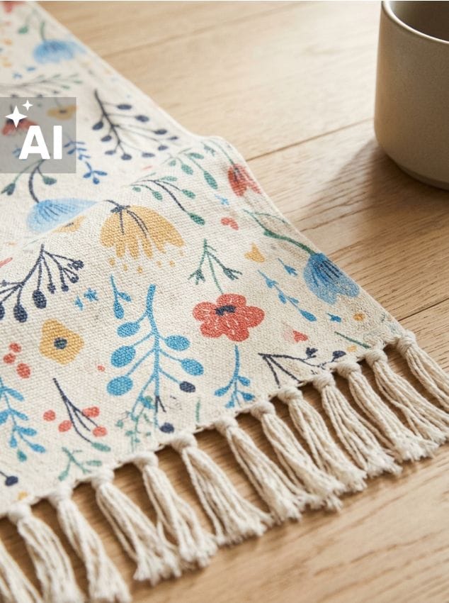 Sinsay - Covor cu model floral și franjuri - crem