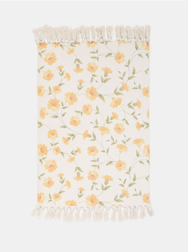 Tappeto con motivo floreale e frange - multicolor