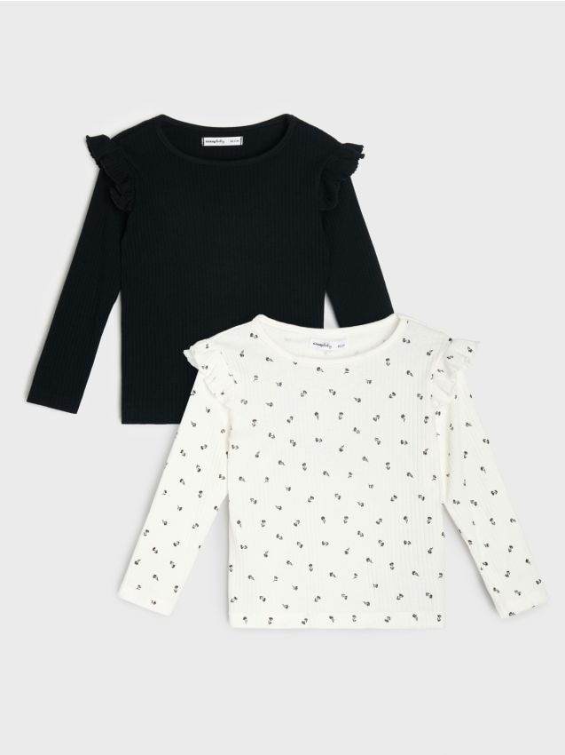 Sinsay - Bluze cu mâneci lungi, prăfuite, cu volane 2 pack - crem