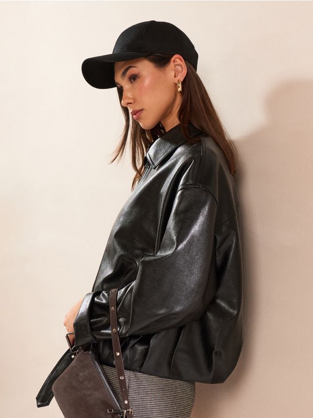 Cappellino in cotone con visiera - nero