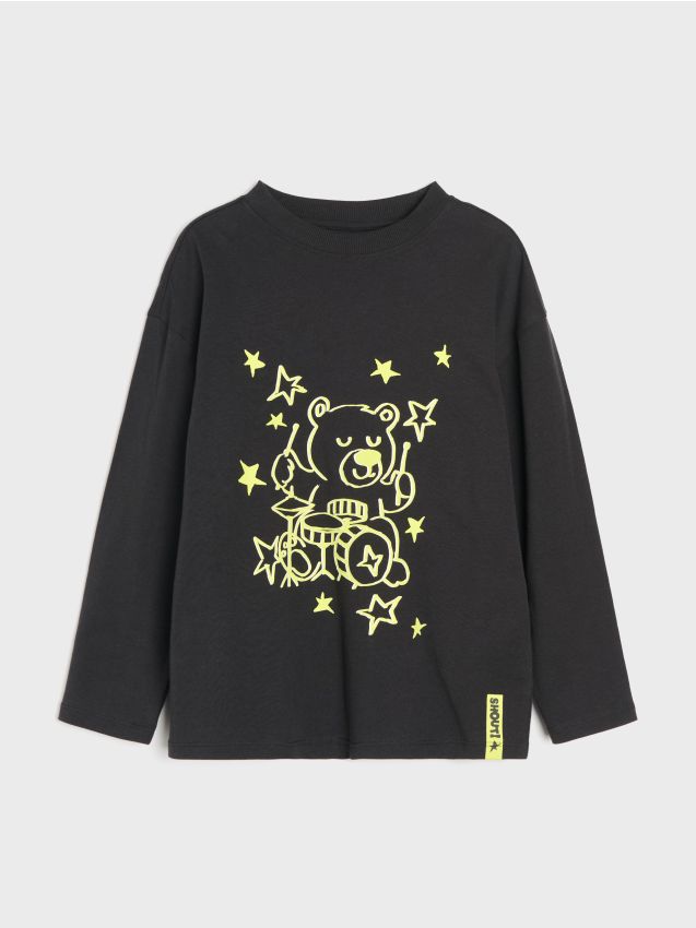 Sinsay - Tricou din bumbac cu imprimeu urs toboșar - negru