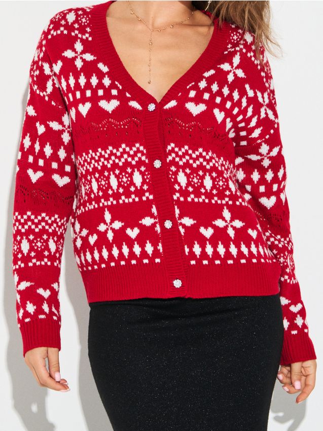 Sinsay - Vianočný kardigán so srdiečkami a zimným vzorom - viacfarebná