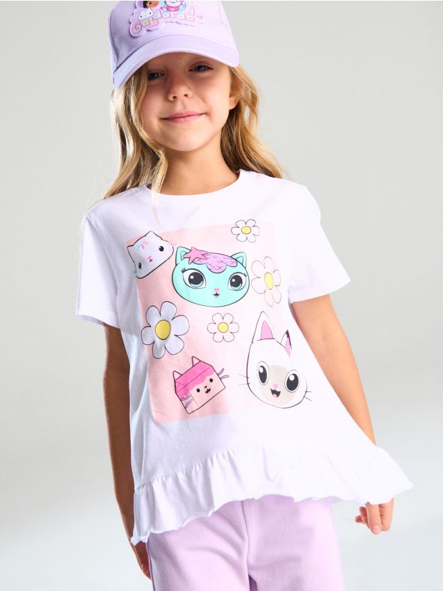 Sinsay - Tricou din bumbac cu imprimeu Gabby’s Dollhouse - alb