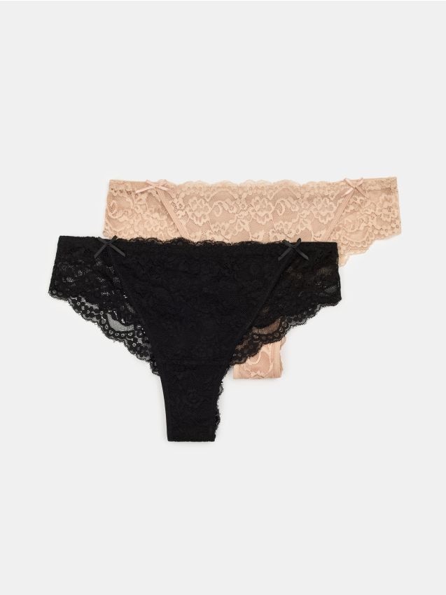 Sinsay - Majtki brazyliany z koronką 2 pack - wielobarwny