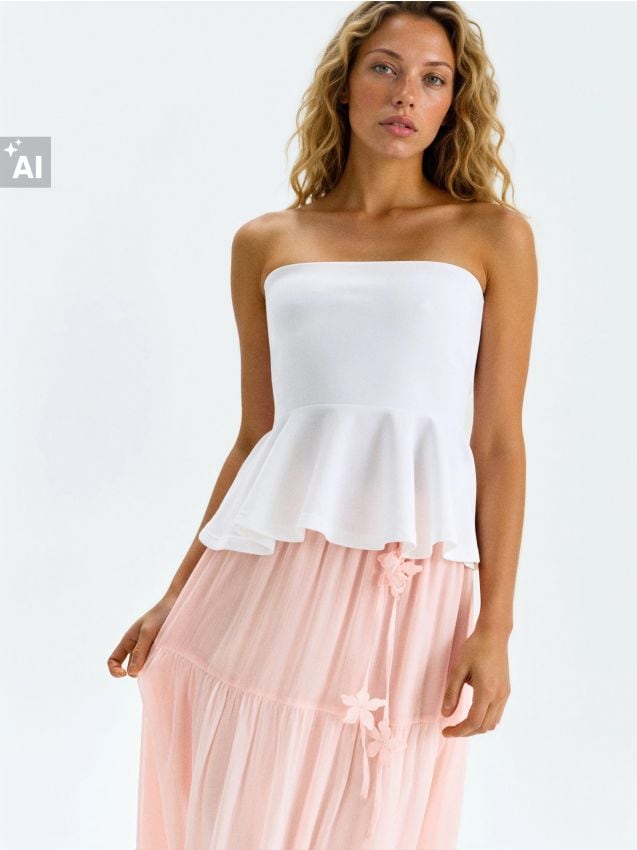 Sinsay - Fustă midi cu efect stratificat și curea decorativă - roz-pastel