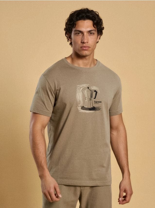 Sinsay - Tricou din bumbac cu inscripție Espresso - verde-deschis