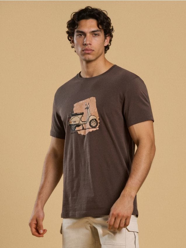 Sinsay - Tricou din bumbac cu imprimeu cu scuter - galben-verzui