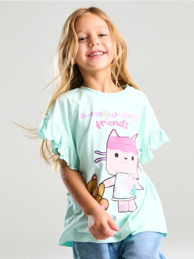 Sinsay - Tricou din bumbac Gabby’s Dollhouse - albastru-pal