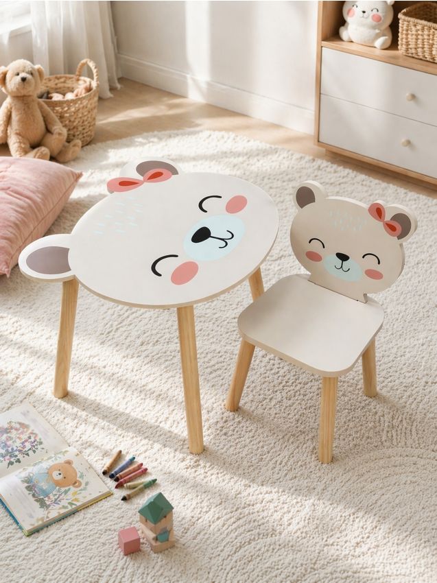 Set tavolino e sedia con motivo orsetto 2 pack - rosa pastello
