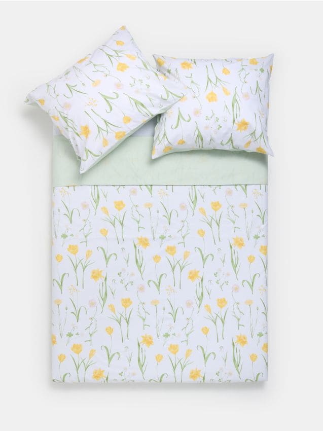 Sinsay - Set de lenjerie de pat reversibilă cu motiv floral - galben-deschis