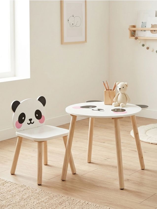 Sinsay - Set masă și scaun cu motiv de panda - alb