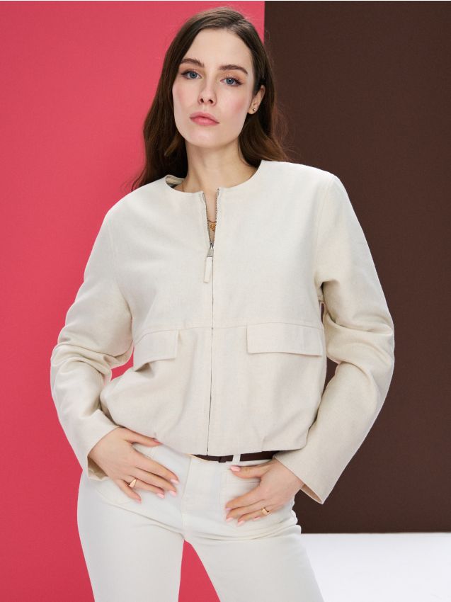 Sinsay - Jachetă bomber ușoară cu amestec de vâscoză și in - nude