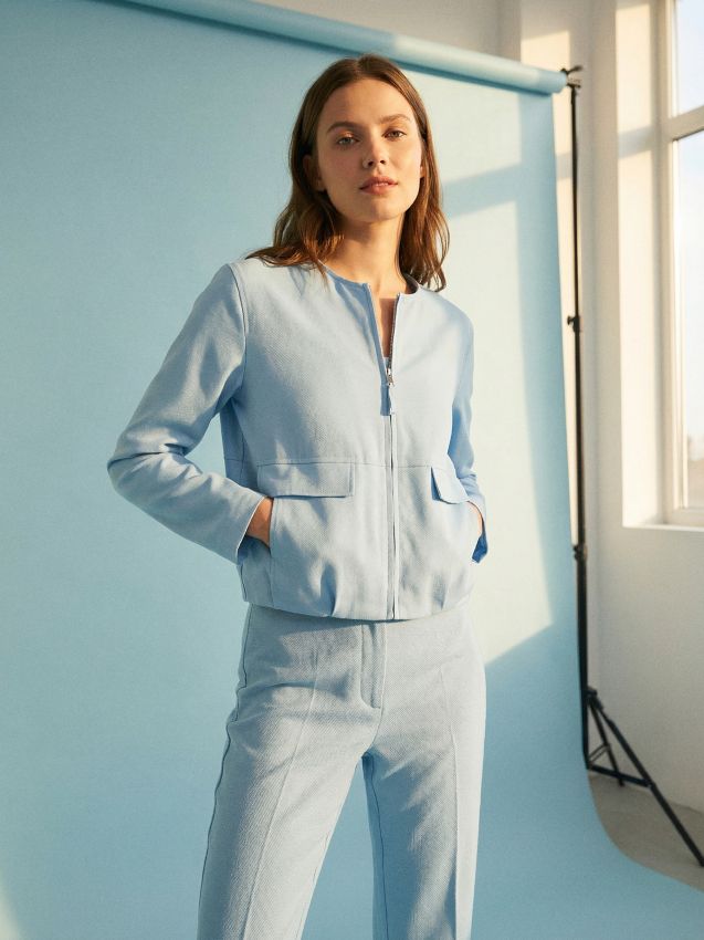 Sinsay - Jachetă bomber cu amestec de vâscoză și in - light blue