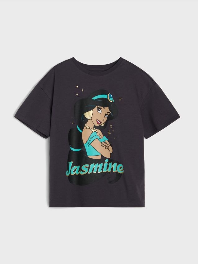 Sinsay - Tricou din bumbac cu imprimeu Jasmine - gri-închis