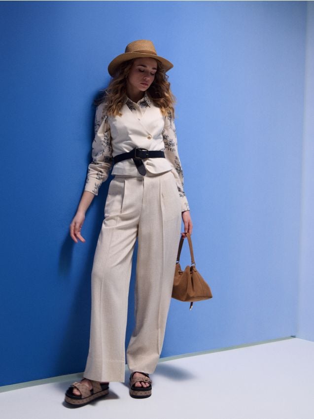 Sinsay - Vestă de costum din vâscoză cu amestec de in - nude