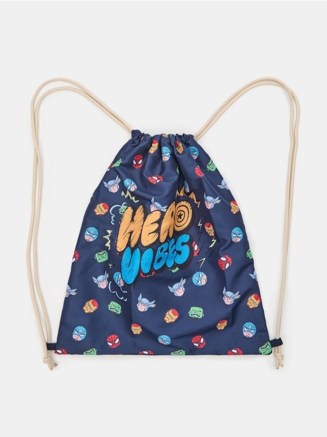 Sinsay - Rucsac tip sac cu șnur cu imprimeu Marvel - bleumarin