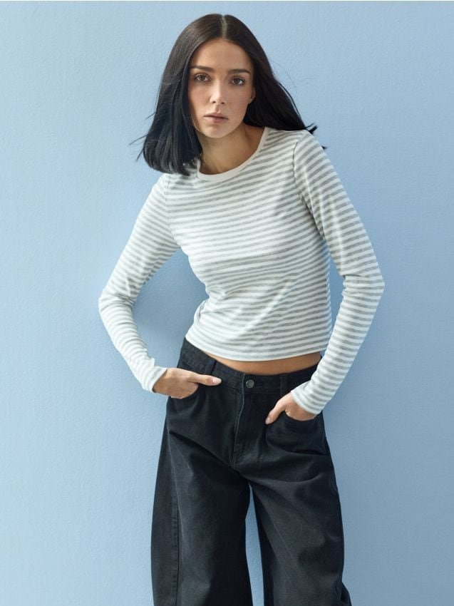 Sinsay - Tricou cu dungi și amestec de viscoză - multicolor