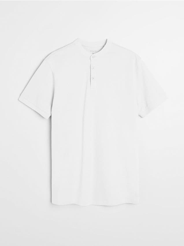 Sinsay - Tricou polo din bumbac cu guler tip tunică - alb