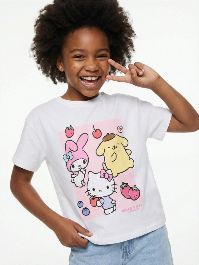 Sinsay - Tricou din bumbac cu imprimeu Hello Kitty - alb