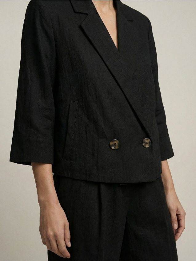 Sinsay - Sacou cambrat double-breasted cu amestec de viscoză - negru