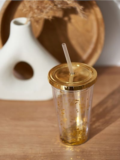 Reusable cup with straw