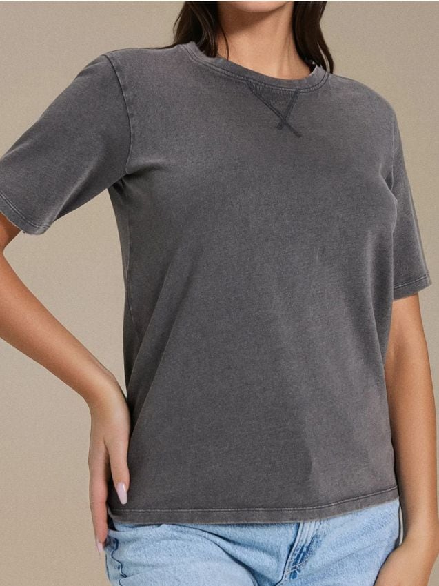 Sinsay - Tricou din bumbac cu efect de prespălare - gri-închis